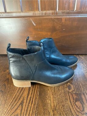 Lucky Brand Ankle Booties Womens 9 M Basel Black Leather Side Zip Block Heel